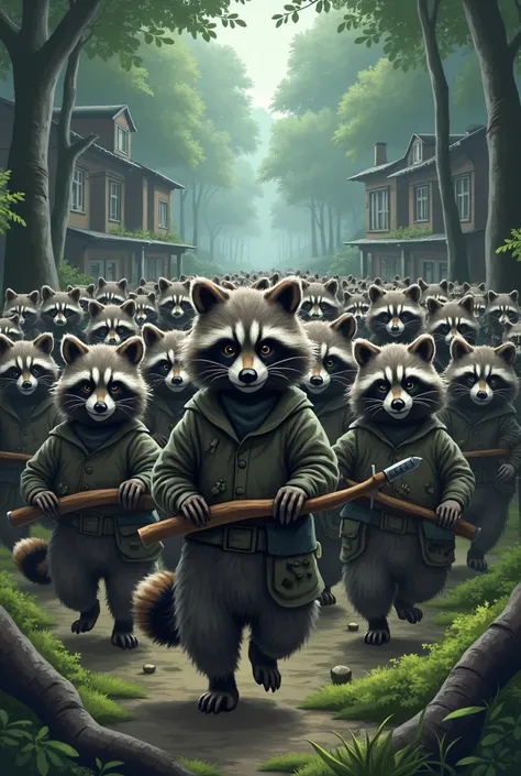 Draw a raccoon army
