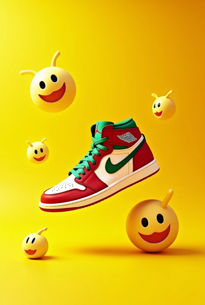 Travis Scott Jordan 1 tennis image with yellow background and happy face 