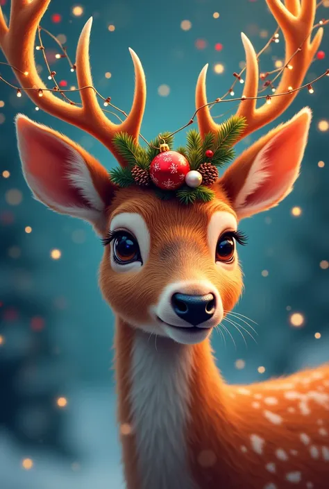  Closeup of deer with Christmas decorations,  digital art inspired by Rudolph F .  Ingerlem , tumblr, Pop art, cheerful ,  ,  color image , , - W 1 0 2 4, -W 1024