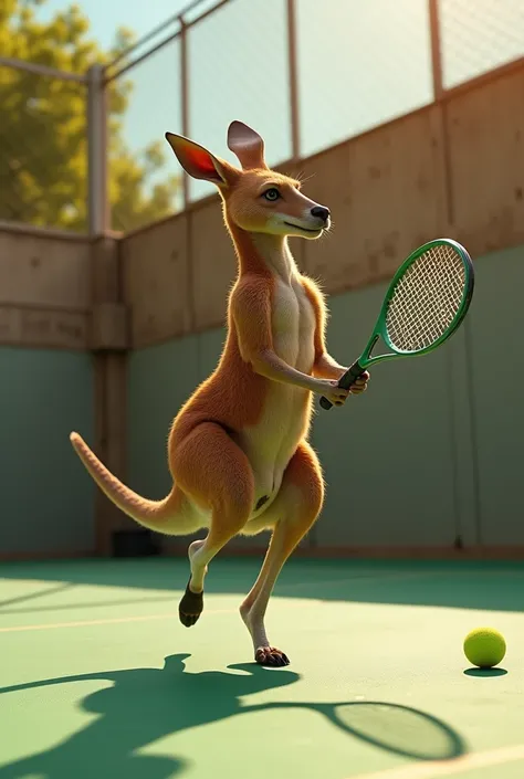 Make me a kangaroo playing padel 