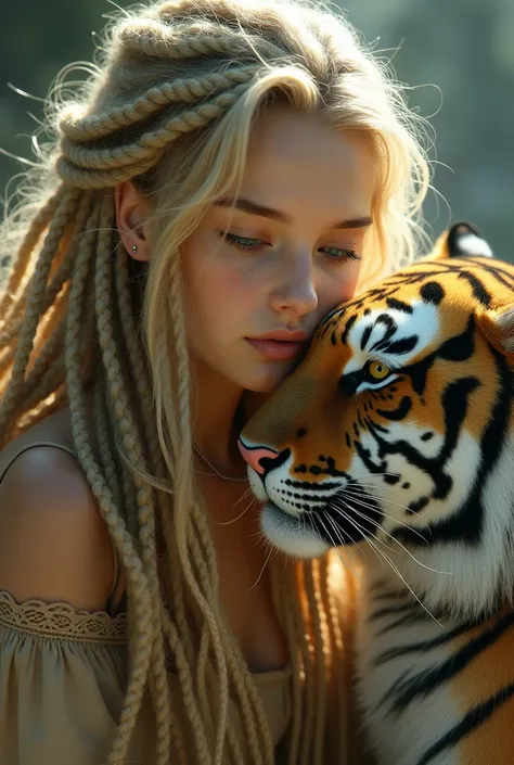  girl blond long dreadlocks , cat like a tiger 