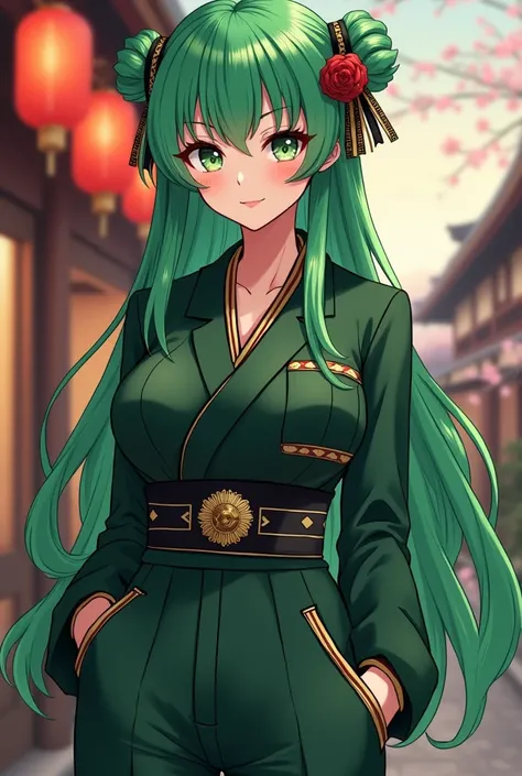 green-haired long-haired yakuza female slander anime
Cool, reasonable, cute, sexy, New Years Day Japanese jumpsuit 