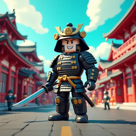 Believe me in a Japanese town and a samurai and they are all characters from Roblox for my cover for my game