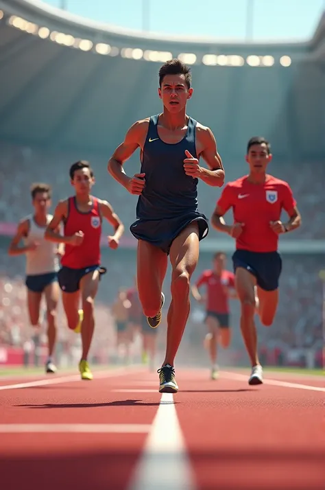 People running in a race close to the finish line 