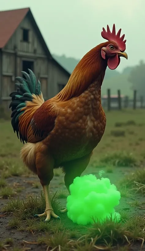 Real image of chicken eats green radioactive in farm