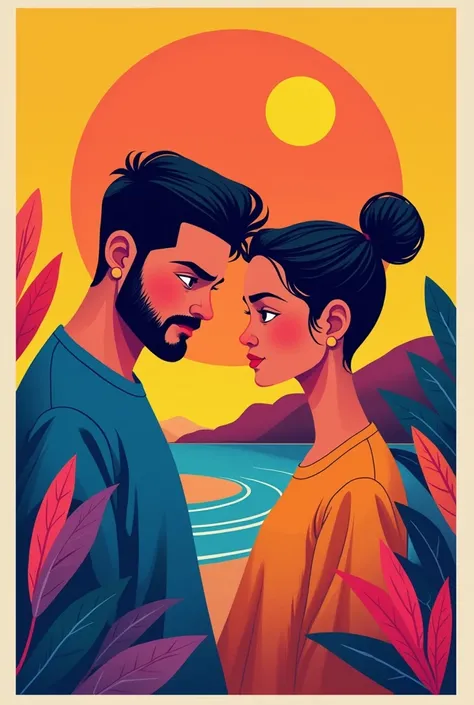 María suggests that he use a new color palette to Luis for the poster he made. 