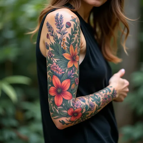 sleeve on arm tattooed with native flora

