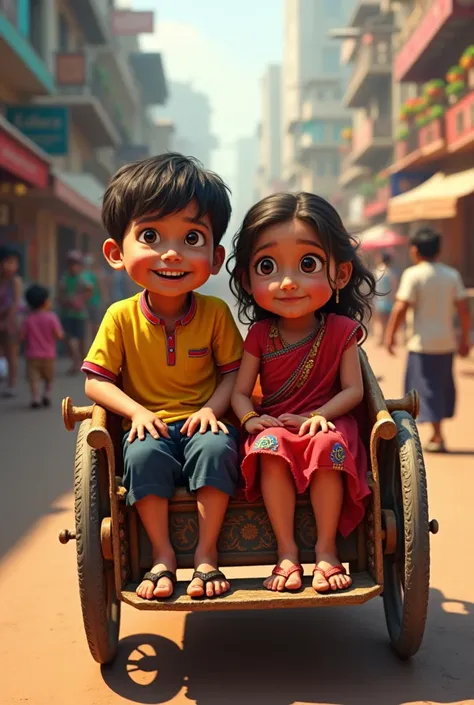 A boy and a girl on Bangladeshi richshaw