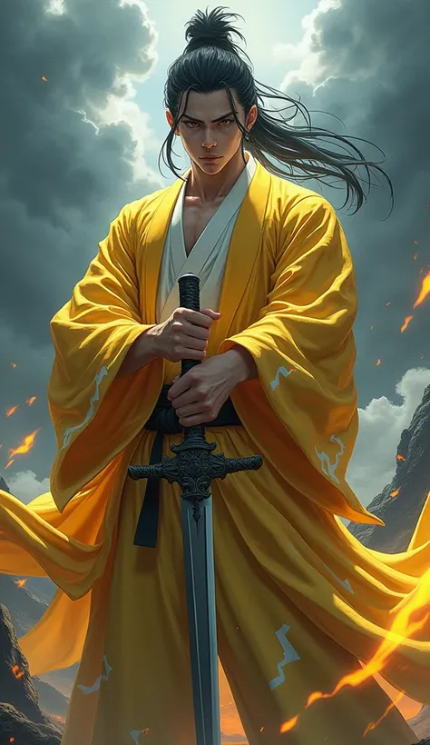 Zenitsu Agatsuma wallpaper 4k yellow suit and brave with sword