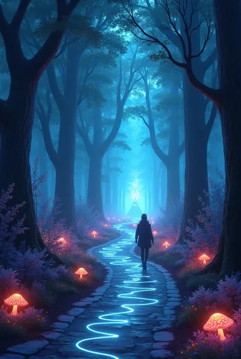 Magical Glowing Forest walk way to the side