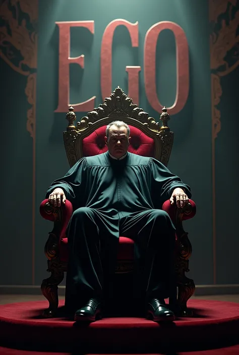 Background with "EGO" written on it and an assertive judge sitting on the throne