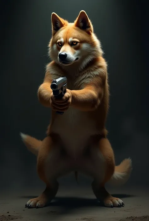 Dog with gun in hand