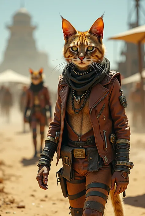 cats on Burning Man in unusual clothes. In the style of Mad Max. Super realistic, high image detail, lots of detail