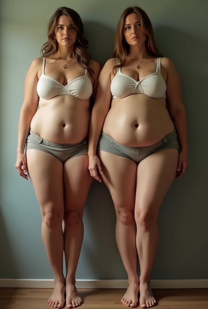 duas mulheres, both with EXTREMELY huge and very large butt and thighs , giant thighs and butt ,  maybe the largest in the world ,  one with very short and tight shorts and the second with very tight and very tight pants 