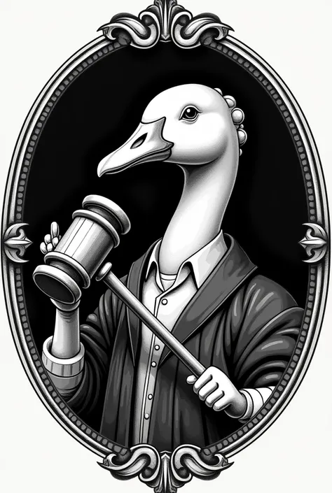 I need a seal with a picture of a goose with a judges hammer, black and white 