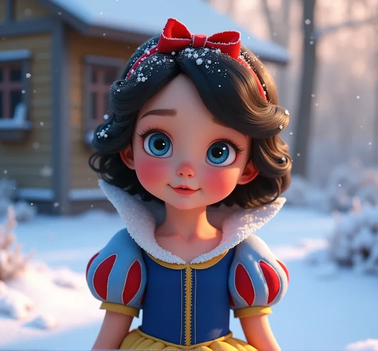 Baby dressed as a snow white princess with blue eyes, Pixar Disney model good quality