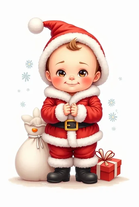 A baby dressed as Santa Claus being a drawing with a white background 