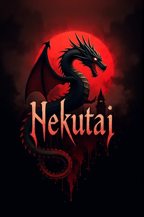  Logo with red tones and a dragon in the center with the name Nekutai, with the horror fountain 