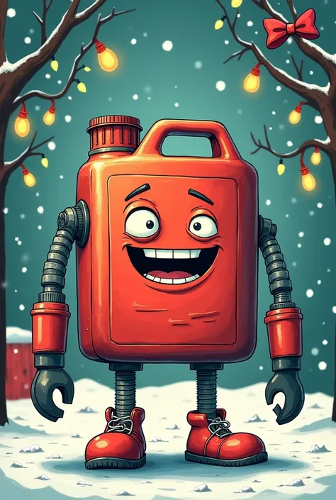 a drawing of a Christmas and cartoonish character based on car oils, additives