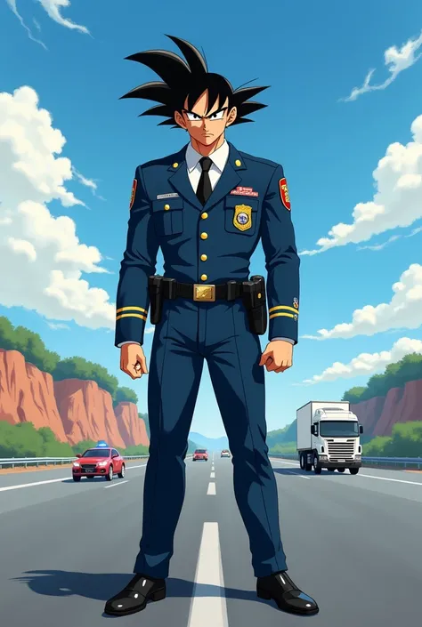 Create an image of the character Goku dressed as a Federal Highway Police Officer