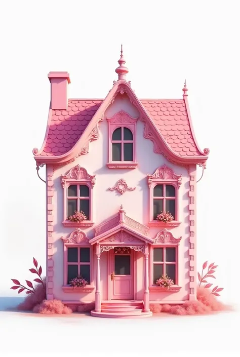 Pastel pink vintage dollhouse, white background,art digital,digital drawing 