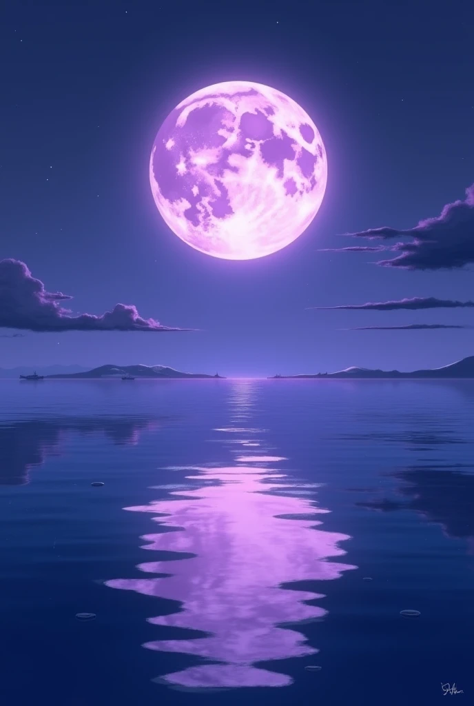 Violet Moon is reflected on the sea
Realistic