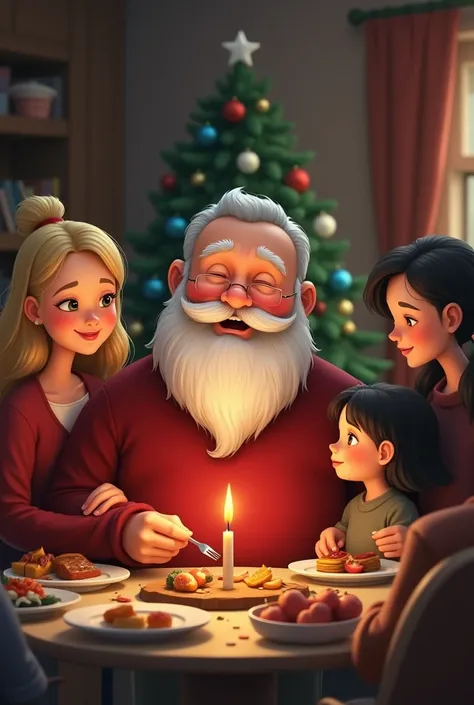 Invitation family lunch Christmas secret friend Uruguay grandpa beard chubby blonde daughter Japanese granddaughter