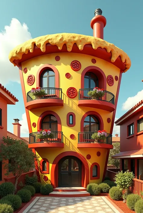 pizza house ,  with pizza roof pizza balconies
