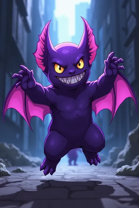 Malevolent little purple ghost with purple bat wings.  anime style jujutsu kaisen 