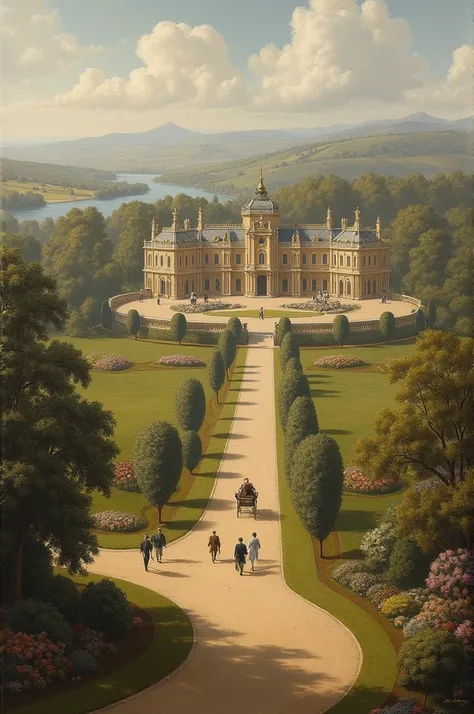 Classic Victorian style architectural landscape oil.