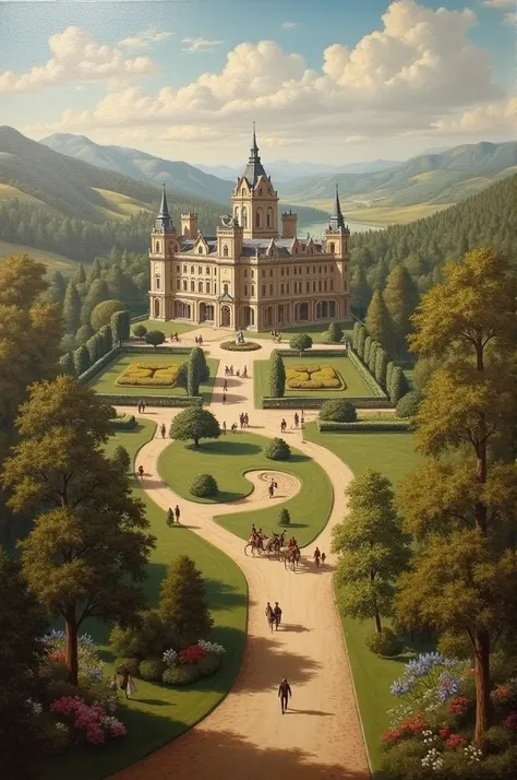 Classic Victorian style architectural landscape oil.