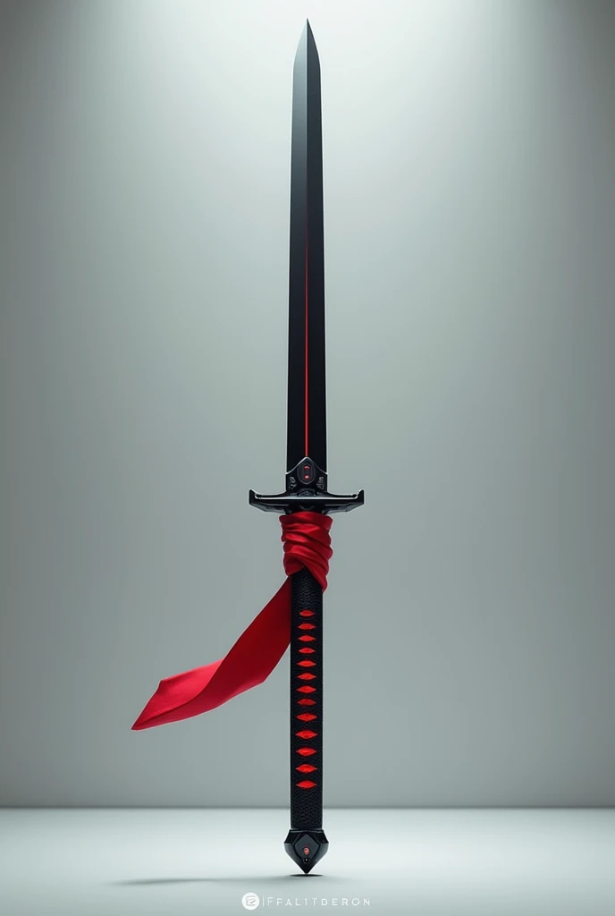 Black katana, solo object, red sash, futuristic 