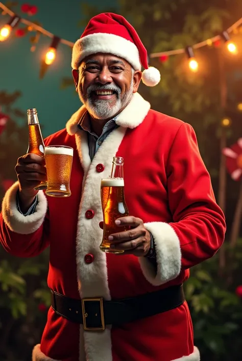 Singer Diomedes Diaz dressed as Christmas with some beers in his hands