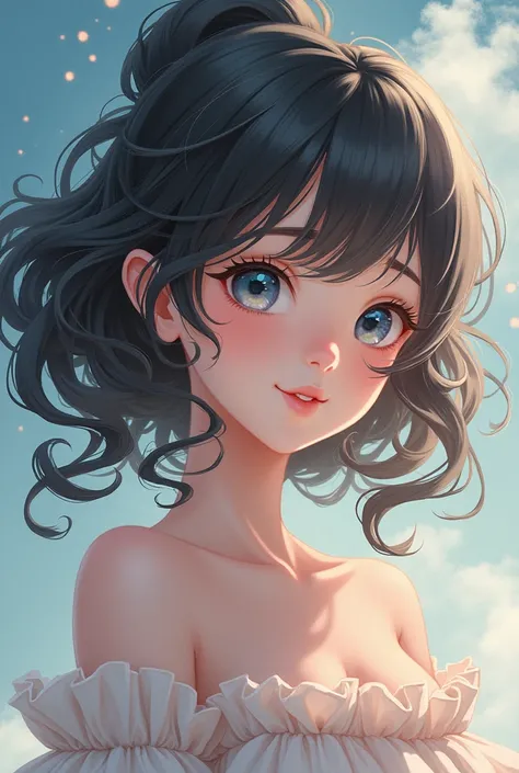 anime girl with beautiful curls on the bottom of her hair