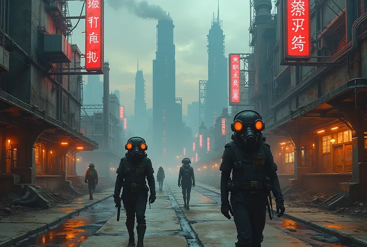 Dystopian classic oil with dieselpunk neons