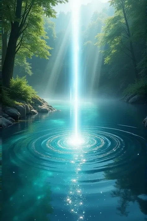 A crystal clear river with a beam of light symbolizing Gods grace 