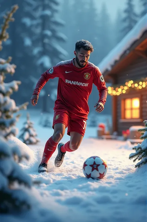 christmas wallpaper, with a soccer ball, A player