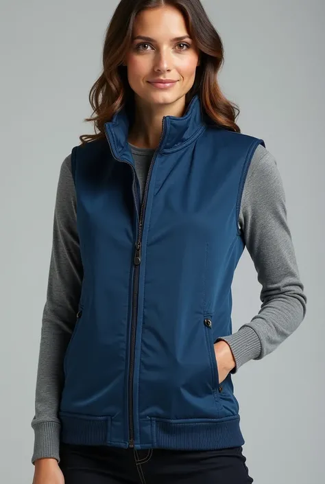 A blue and gray long sleeve vest 