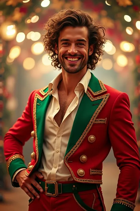  Make a mens Christmas costume to dance to ( men have to have curly hair , brown, Beautiful smile and an American cut )