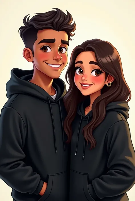 Couple images with balck hoodies with their names of male is umar and and female is eman with both animated faces