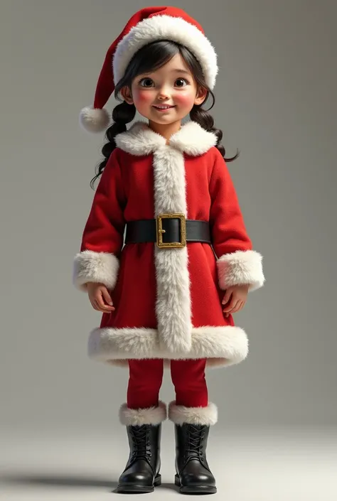 A girl in a realistic Santa costume l , Smile, frontal angle 