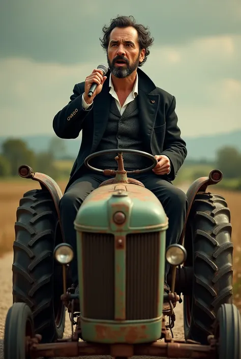 Quevedo singer on a tractor 