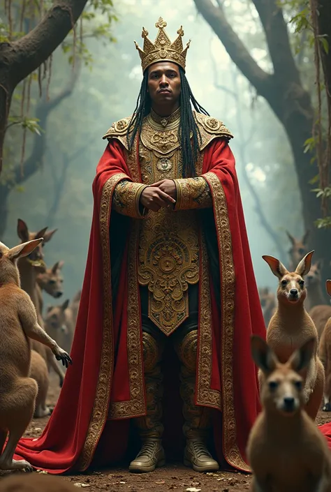 Anuel with crowns exotic garments the king of rap trap with kangaroos