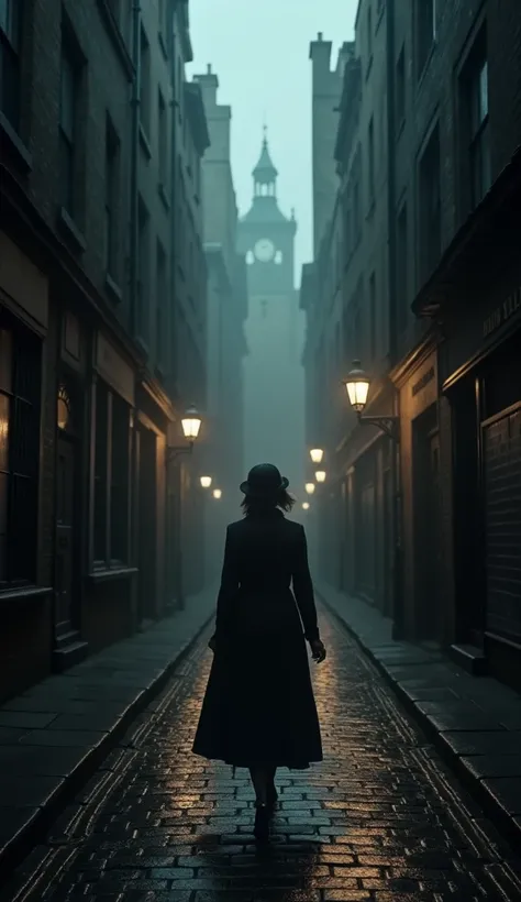 Woman alone in the dark alley in London 1888