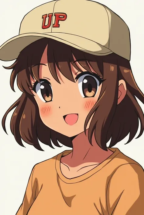 Minecraft photo , the character is brown-haired and dark-skinned and wearing a cap, Anime version 