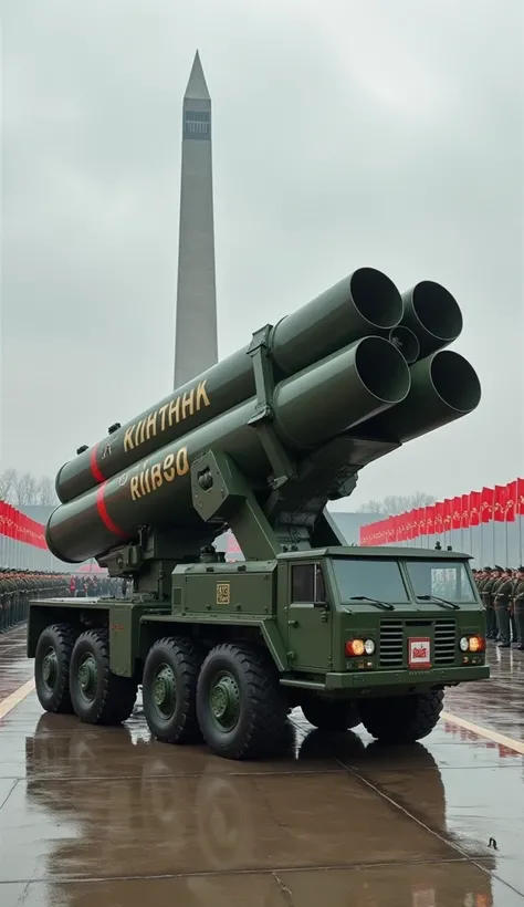 North Korea (Iron Fist Rocket Launcher)
A bulky, imposing rocket launcher painted in dark green and red. The launcher features propaganda-style engravings, including stars and slogans in Korean characters. Its design is austere but menacing, with a small m...