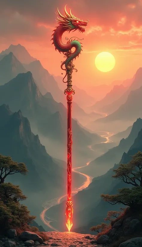 China (Dragon Staff)
A long, ornately decorated staff with a dragon carved along its length, its body painted in vibrant red and gold. The dragon’s head forms the tip of the weapon, with emerald eyes and flames etched into the wood. The staff glows faintly...