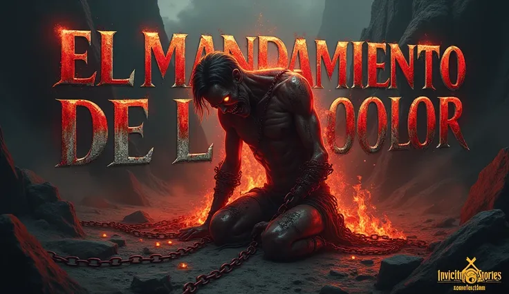 Image Concept for "El Mandamiento del Dolor"

Background:
A dark, grim landscape filled with sharp, jagged rocks resembling an infernal wasteland In the center, a tortured figure kneels, shackled with chains that glow a fiery red, symbolizing the eternal s...