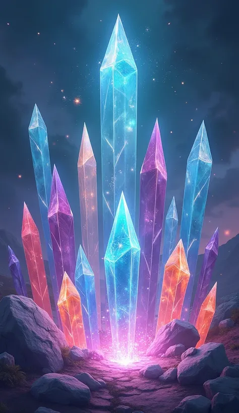  draw the cover for the Training Guide-Ether Crystals, , let there be many of them and in different shapes and colors , realistically with the magical direction ,8 k