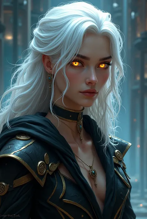 Create a white-haired, golden-eyed character from the Arcane ,  series in Arcanes art style